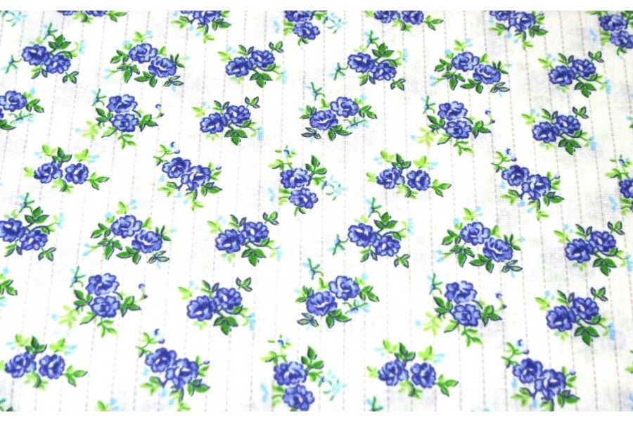 10cm Baumwolldruck Landhaus blaue Rosen (Grundpreis 12,00/m)